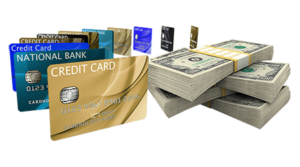 Cash money and credit cards